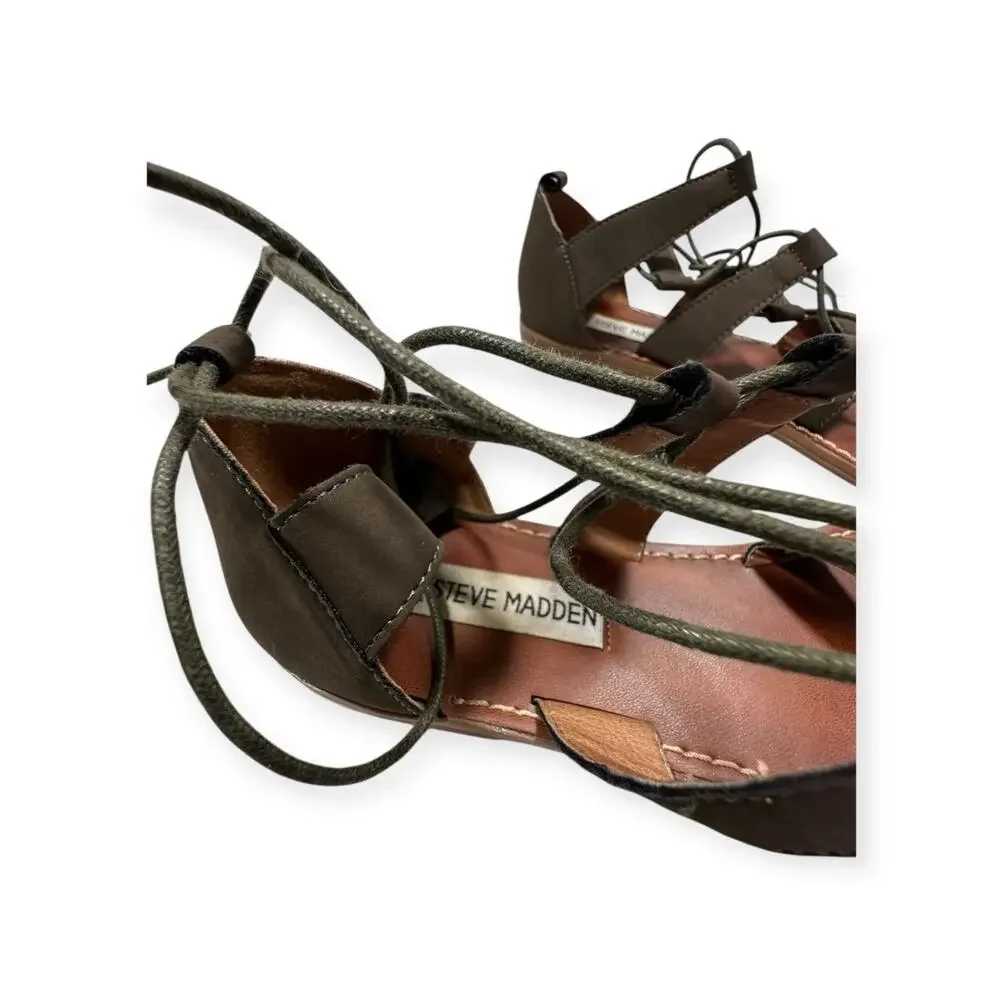 Steve Madden Women's Sandals Olive Green Leather Flat Casual Summer US Size‎ 8